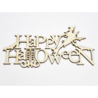 Natúr fa - "Happy Halloween" felirat 20cm – őszi dekorációhoz