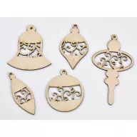 Natúr fa - Karácsonyfa díszek díszes 5db/csomag – koszorúhoz, asztaldíszhez