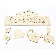 Natúr fa - Házikós "ÜDVÖZÖLLEK" tábla 31cm – festéshez, dekorációhoz