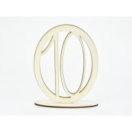 Natúr fa - Asztalszám ovális keretben 10-es 15,5cm – esküvői dekorációhoz