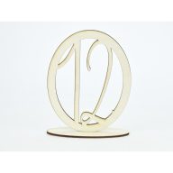 Natúr fa - Asztalszám ovális keretben 12-es 15,5cm – esküvői dekorációhoz