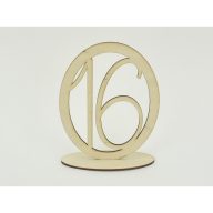 Natúr fa - Asztalszám ovális keretben 16-os 15,5cm – esküvői dekorációhoz