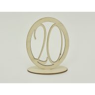 Natúr fa - Asztalszám ovális keretben 20-as 15,5cm – esküvői dekorációhoz