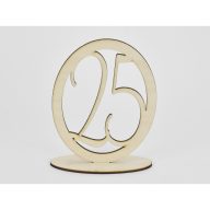 Natúr fa - Asztalszám ovális keretben 25-ös 15,5cm – esküvői dekorációhoz