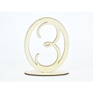 Natúr fa - Asztalszám ovális keretben 3-as 15,5cm – esküvői dekorációhoz