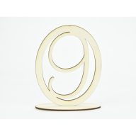 Natúr fa - Asztalszám ovális keretben 9-es 15,5cm – esküvői dekorációhoz