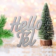 Ezüst "Hello Tél" felirat színes 10x10cm – koszorúhoz, asztaldíszhez