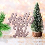 Rózsaarany "Hello Tél" felirat színes 10x10cm – koszorúhoz, asztaldíszhez