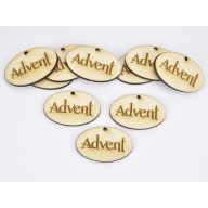 Natúr fa -"Advent" ovál gravírozott tábla 2,5x4cm 10db/csomag – ajtódíszhez, koszorúalapnak