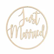 Natúr fa - "Just Married" felirat keretben  40cm – esküvői dekorációhoz