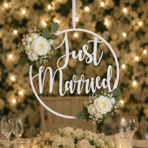 Natúr fa - "Just Married" felirat keretben  40cm – esküvői dekorációhoz