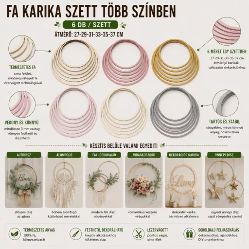 Fa karika szett babarózsaszín 6db/szett – esküvői dekorációhoz