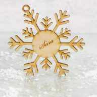 Natúr fa - Egyedi gravíros hópehely karácsonyfa dísz 2 soros – karácsonyfára, dekorációhoz