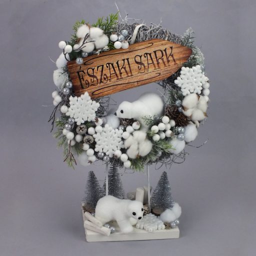 Nyomtatott dekorkarton - Északi sark útjelző 26cm – karácsonyi dekorációhoz #6507