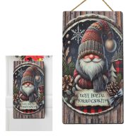 Nyomtatott fa tábla - Hoztál forrócsokit? manó 13x24,3cm – karácsonyi dekorációhoz