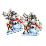 Nyomtatott dekorkarton - Rénszarvas hóemberrel 2db/csomag – karácsonyi dekorációhoz