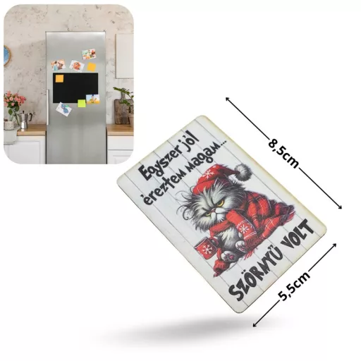 Nyomtatott dekorkarton - Morcos macska "Egyszer.." hűtőmágnes – kreatív hobby projektekhez