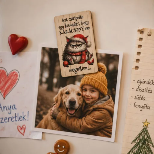 Nyomtatott dekorkarton - Morcos macska "Azt csiripelte.." hűtőmágnes