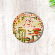 Nyomtatott fa tábla - Édes Otthon (House of roses) kör 1db – nyári dekorációhoz