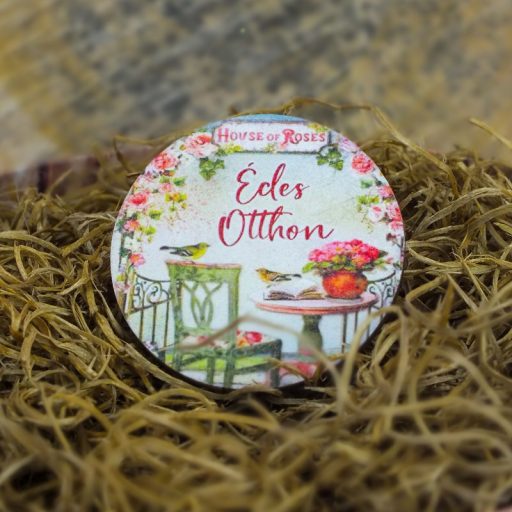 Nyomtatott fa tábla - Édes Otthon (House of roses) kör 1db – nyári dekorációhoz