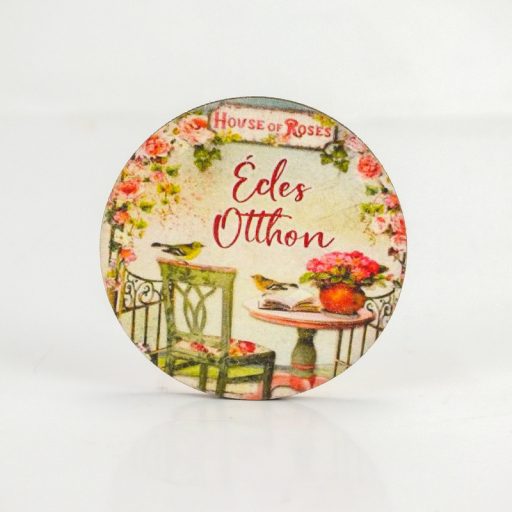 Nyomtatott fa tábla - Édes Otthon (House of roses) kör 1db – nyári dekorációhoz