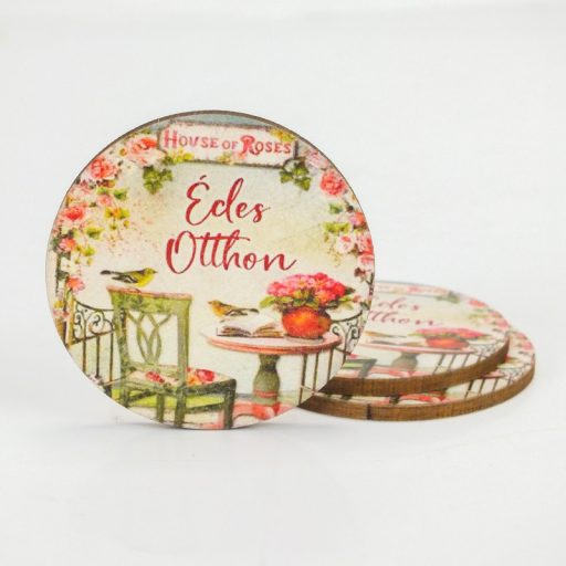 Nyomtatott fa tábla - Édes Otthon (House of roses) kör 3db/cs – kreatív dekorációhoz