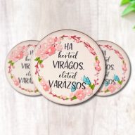 Nyomtatott fa tábla - Kerted virágos - kör 3db/cs – nyári dekorációhoz