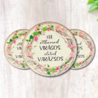 Nyomtatott fa tábla - Otthonod virágos - kör 3db/cs – nyári dekorációhoz