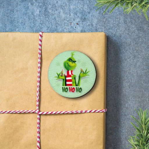 Nyomtatott fa tábla - Grincs "HO HO HO" 3db/cs – karácsonyi dekorációhoz