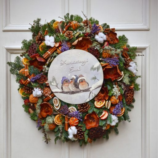 Nyomtatott fa tábla - Karácsonyi koszorú közép 11,8cm – karácsonyi dekorációhoz