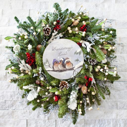 Nyomtatott fa tábla - Karácsonyi koszorú közép 11,8cm – karácsonyi dekorációhoz