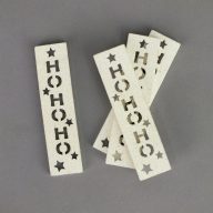 HOHOHO feliratos biléta 4db/csomag - fehér csillámos – ajándékcímkének, koszorúhoz