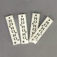 HOHOHO feliratos biléta 4db/csomag - ezüst csillámos – ajándékcímkének, koszorúhoz