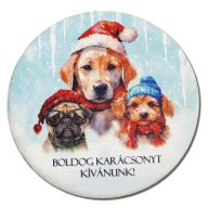 Nyomtatott fa tábla koszorú közép - Boldog karácsonyt kutyusos 14,8cm – karácsonyi dekorációhoz