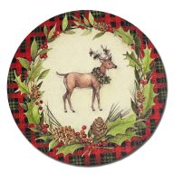 Nyomtatott fa tábla koszorú közép - Szarvasos piros kockás 14,8cm – karácsonyi dekorációhoz