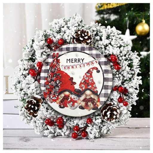 Nyomtatott fa tábla koszorú közép - Merry Christmas manós 14,8cm – karácsonyi dekorációhoz