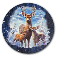 Nyomtatott fa tábla koszorú közép - Szarvas és őzikék 14,8cm – karácsonyi dekorációhoz