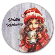 Nyomtatott fa tábla koszorú közép - Tündéri karácsony kislány 14,8cm – karácsonyi dekorációhoz