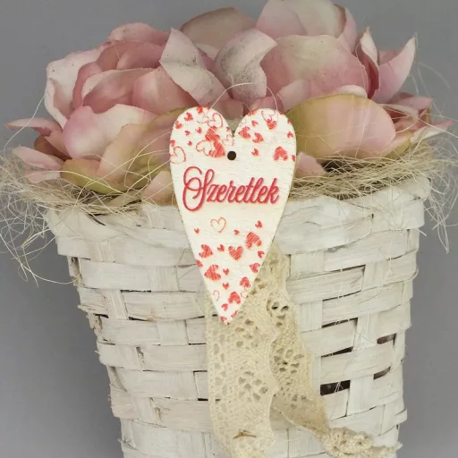 Nyomtatott fa tábla - Szeretlek szív 6cm fehér 5db – anyák napi dekorációhoz