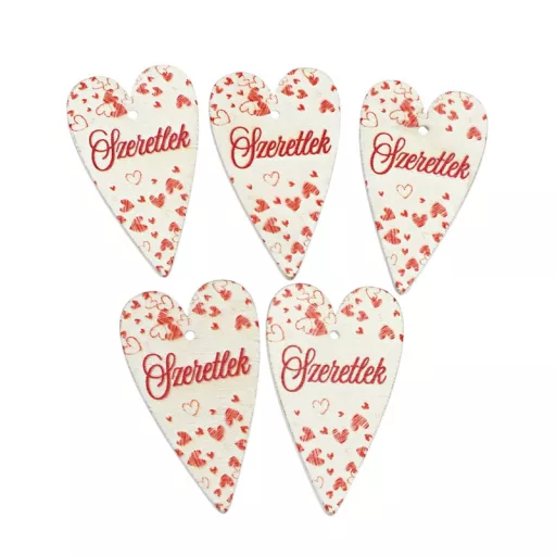 Nyomtatott fa tábla - Szeretlek szív 6cm fehér 5db – anyák napi dekorációhoz