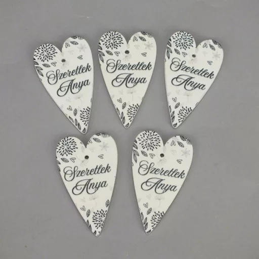 Nyomtatott fa tábla -Szeretlek anya szív 6cm 5db – anyák napi dekorációhoz