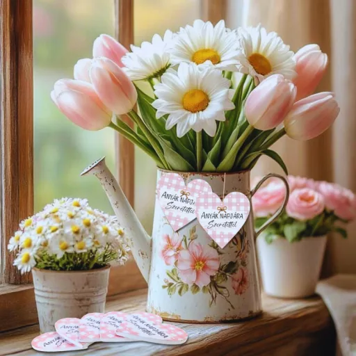 Nyomtatott fa tábla - Anyák napjára - rózsaszín 4cm 5db – anyák napi dekorációhoz