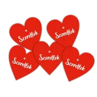 Nyomtatott fa tábla - Szeretlek szív piros 4cm 5db – anyák napi dekorációhoz