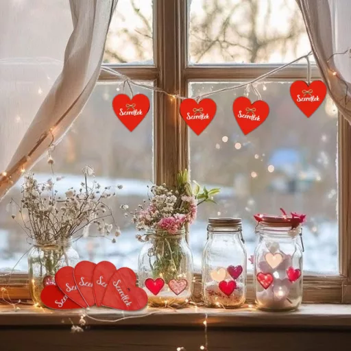 Nyomtatott fa tábla - Szeretlek szív piros 4cm 5db – anyák napi dekorációhoz