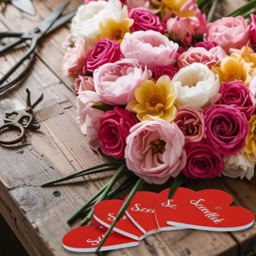 Nyomtatott fa tábla - Szeretlek szív piros 4cm 5db – anyák napi dekorációhoz