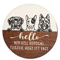 Nyomtatott fa tábla koszorú közép - Hello nem kell kopogni 11,8cm – kreatív dekorációhoz