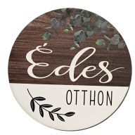 Nyomtatott fa tábla koszorú közép - Édes otthon eukaliptusz 14,8 – kreatív dekorációhoz