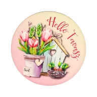 Nyomtatott fa tábla koszorú közép - Hello Tavasz - tulipános 11,8 – húsvéti dekorációhoz