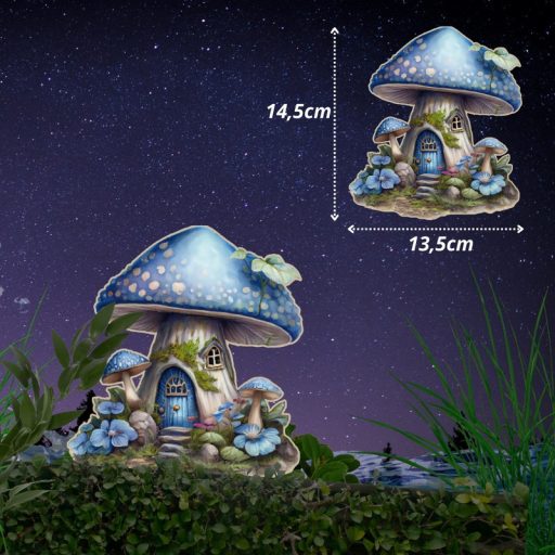 Nyomtatott dekorkarton - Kék gombaház – kerti és otthoni dekorációhoz