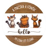 Nyomtatott fa tábla koszorú közép - A macska a főnök.. 11,8cm – kreatív dekorációhoz